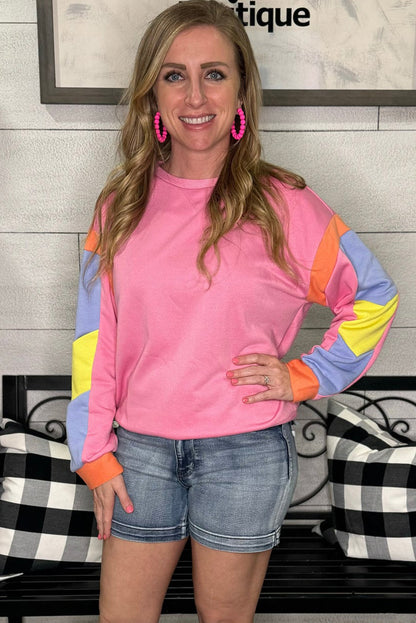 Pink Candy Colorblock French Terry Top