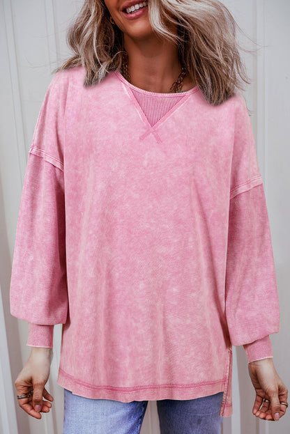 Orchid Petal Mineral Wash Drop Shoulder Pullover Sweatshirt