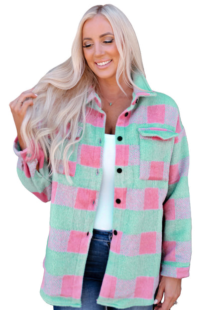 Pink Plaid Pattern Oversized Shacket