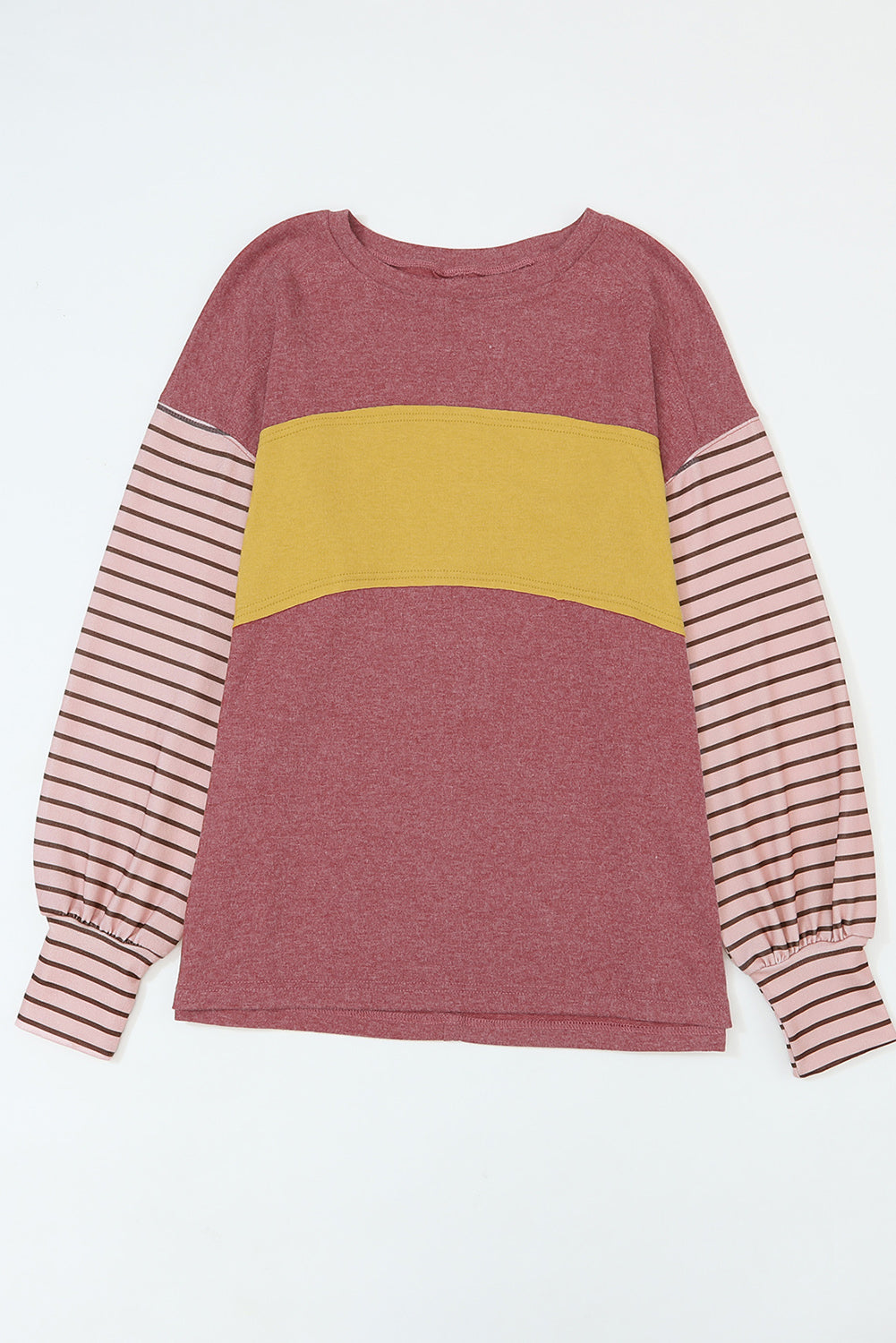 Peach Blossom Colorblock Striped Bishop Sleeve Top