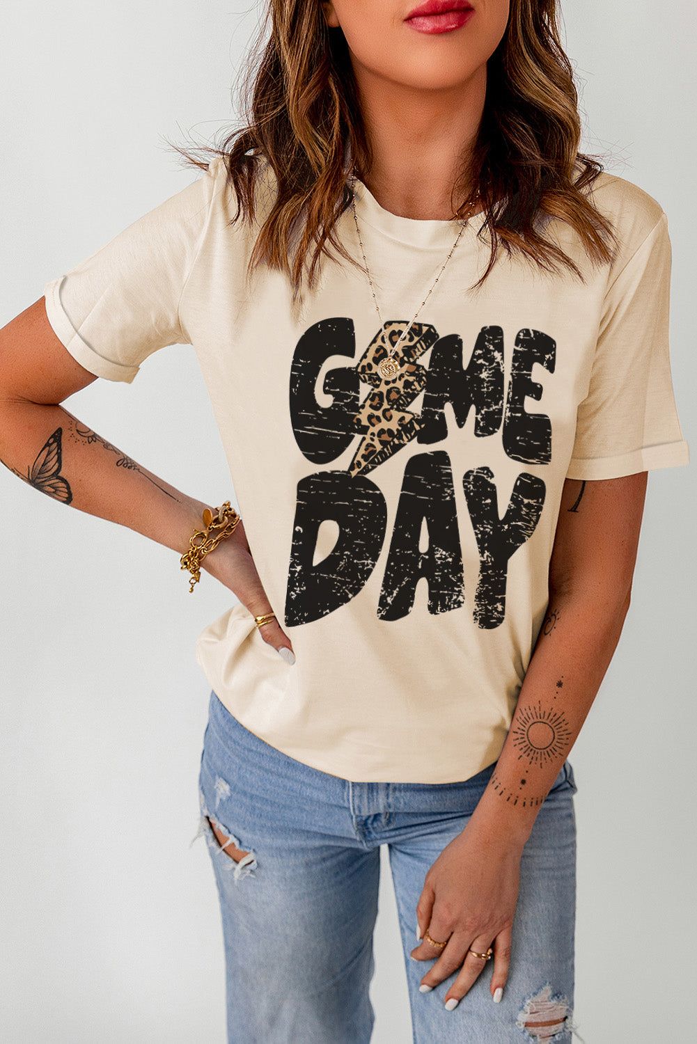 Khaki Game Day Rugby Football Season Leopard Lightning T Shirt