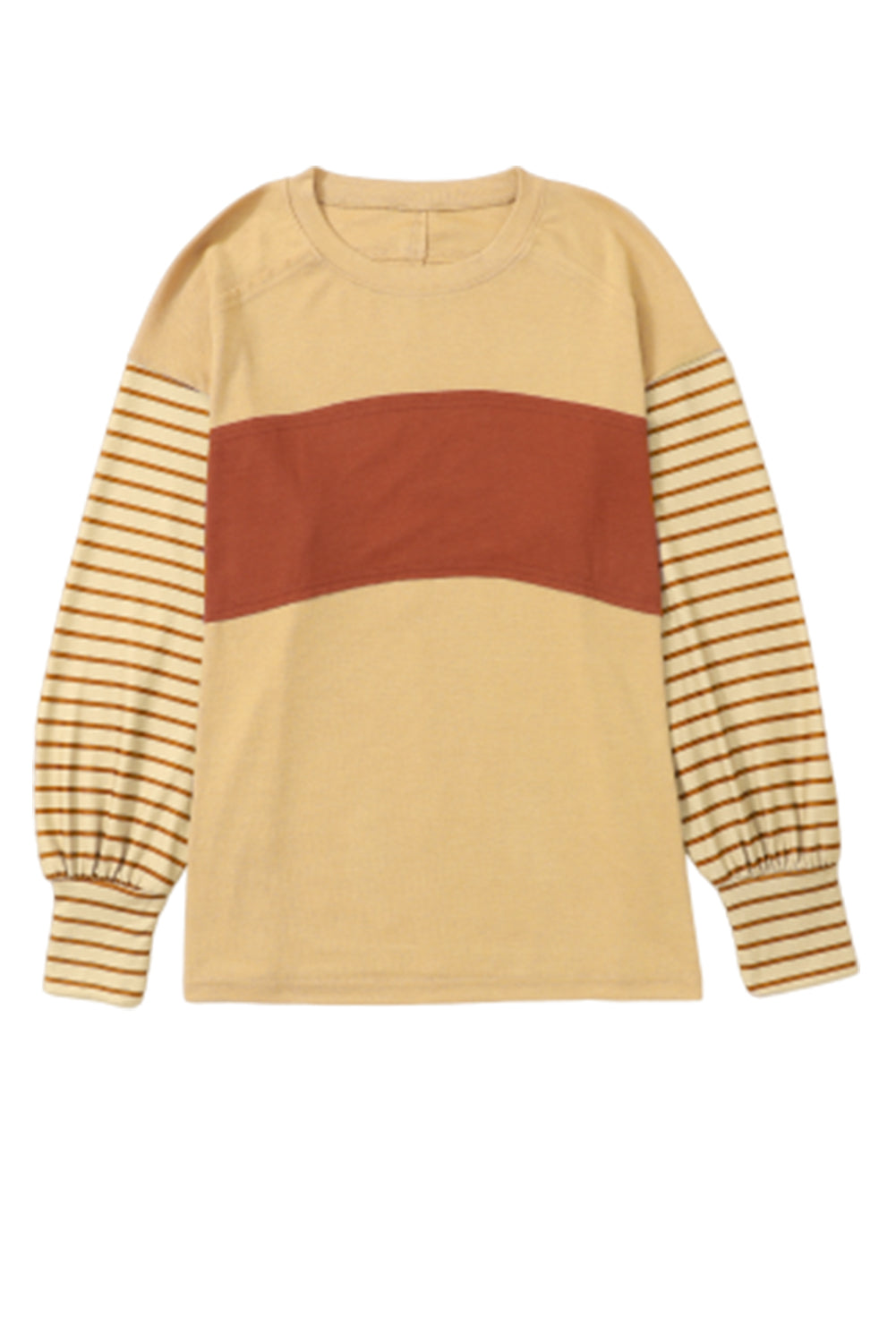 Peach Blossom Colorblock Striped Bishop Sleeve Top