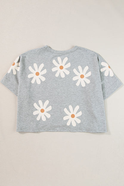 White Daisy Flower Printed Casual T Shirt