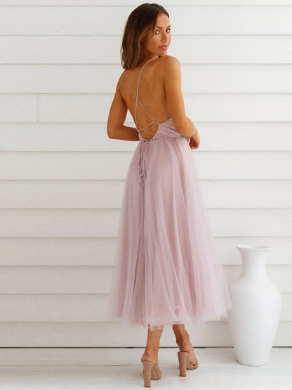 Backless Crisscross Sleeveless Midi Dress – Elegant & Effortless