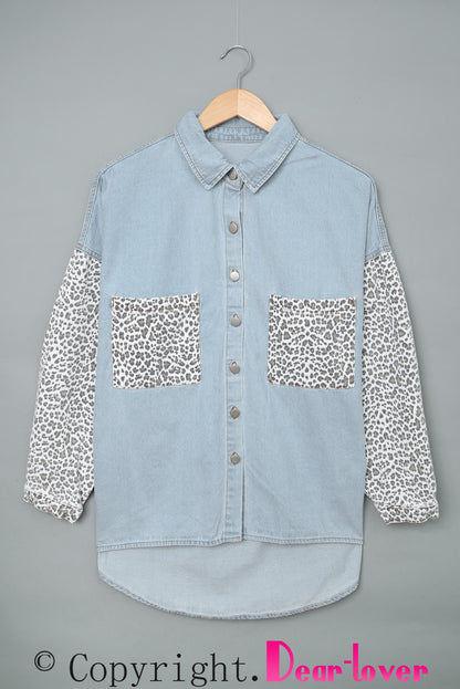 White Contrast Leopard Denim Jacket