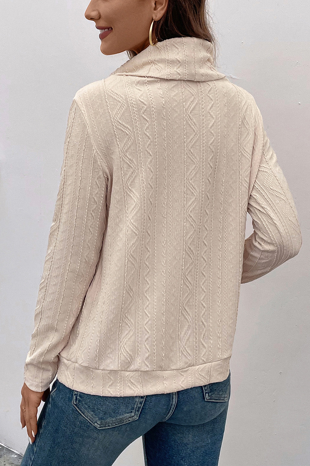 Perfee Tied Mock Neck Long Sleeve Knit Top