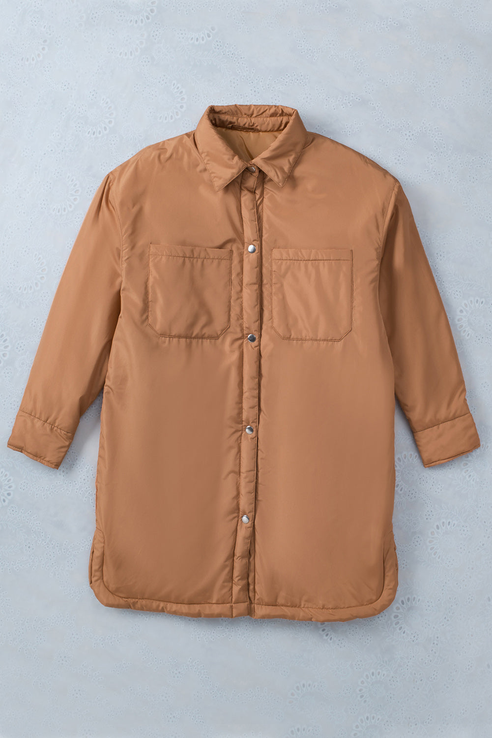 Brown Button Down Padded Jacket with Pockets