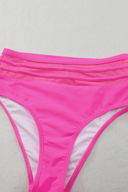 Pink Scalloped Criss Cross High Waist Bikini