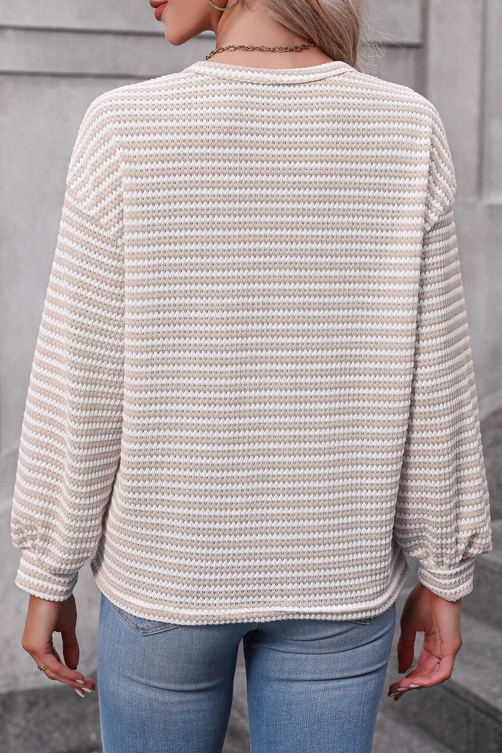 Black Stripe Round Neck Drop Shoulder Long Sleeve Top