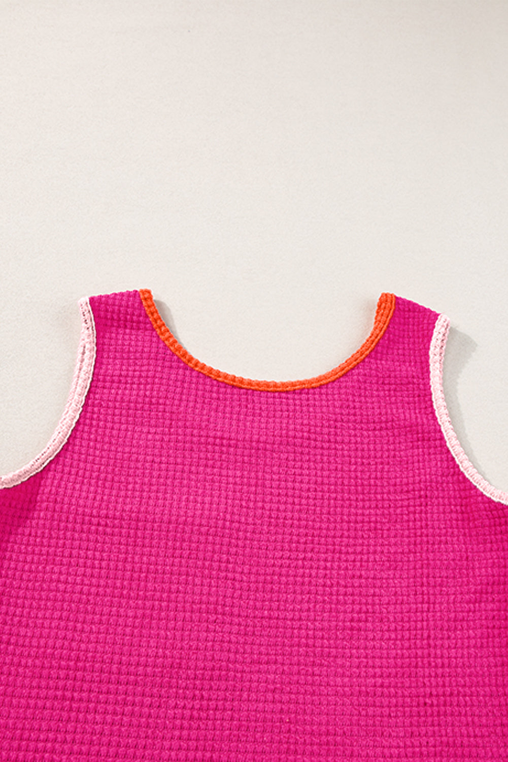 Rose Red Color Block Patched Pocket Breathable Knit Tank Top