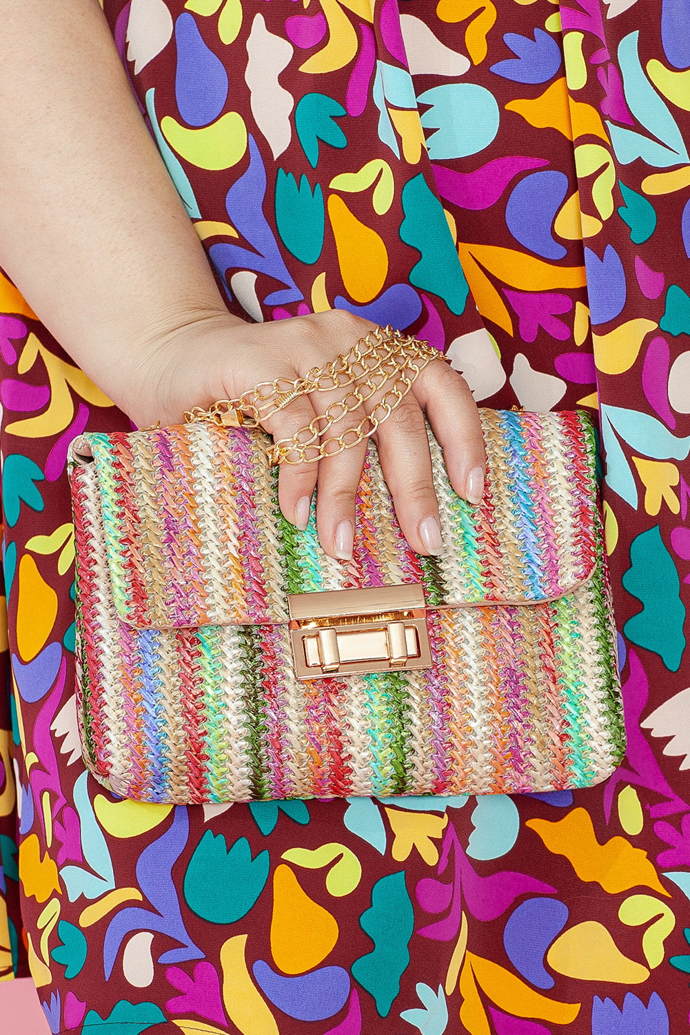 Multicolour Bohemian Woven Gold Chain Shoulder Bag