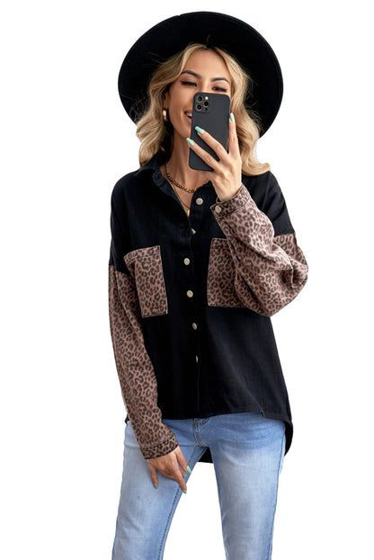 White Contrast Leopard Denim Jacket