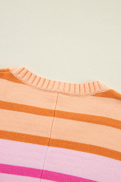 Multicolour Gradient Striped Ribbed Edge Loose Sweater