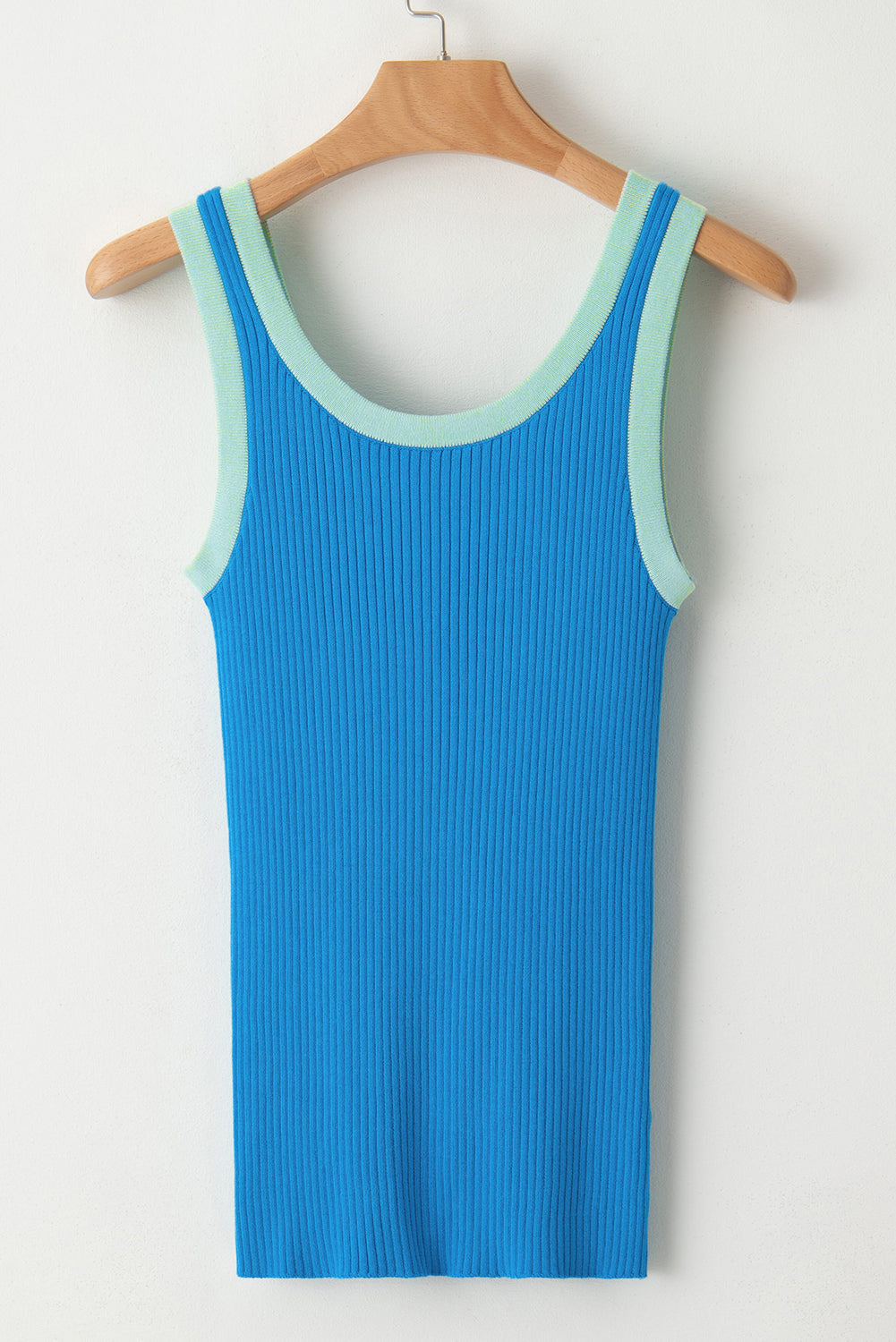 Black Colorblock Edge Ribbed Knit U Neck Tank Top