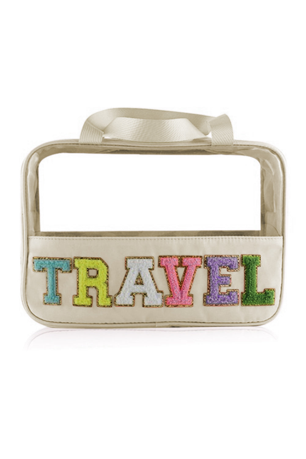 Black TRAVEL Chenille Letter Clear PVC Makeup Bag