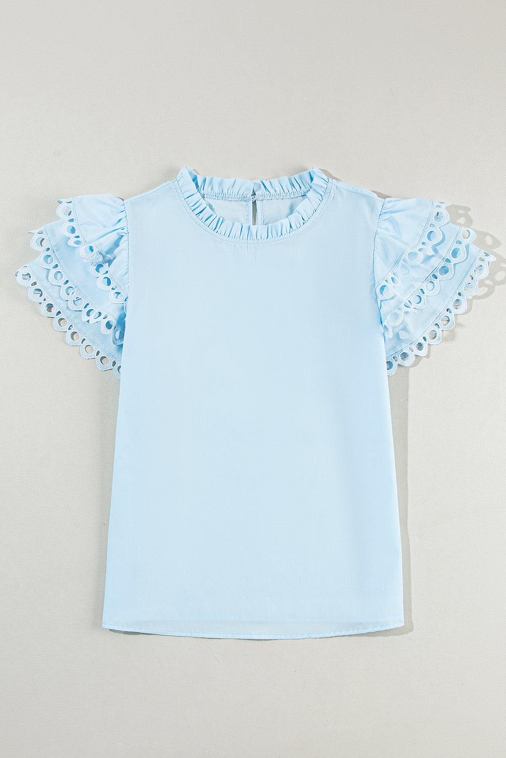 Mint Green Layered Ric Rac Cap Sleeve Frilled Neck Blouse