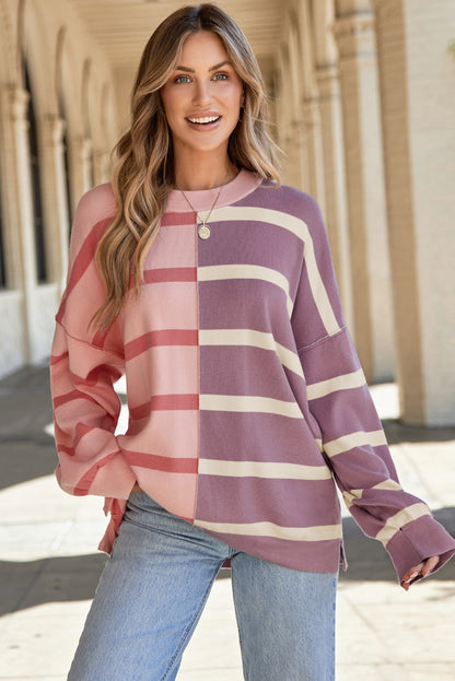 Khaki Stripe Colorblock Oversized Sweater