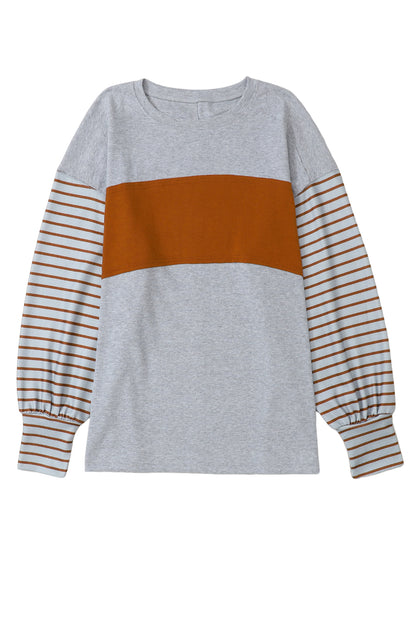 Peach Blossom Colorblock Striped Bishop Sleeve Top