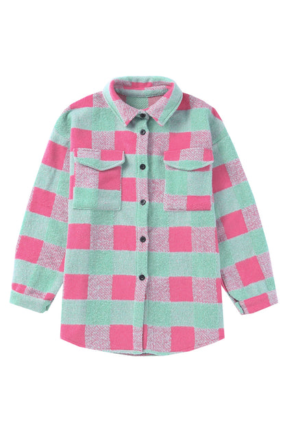 Pink Plaid Pattern Oversized Shacket