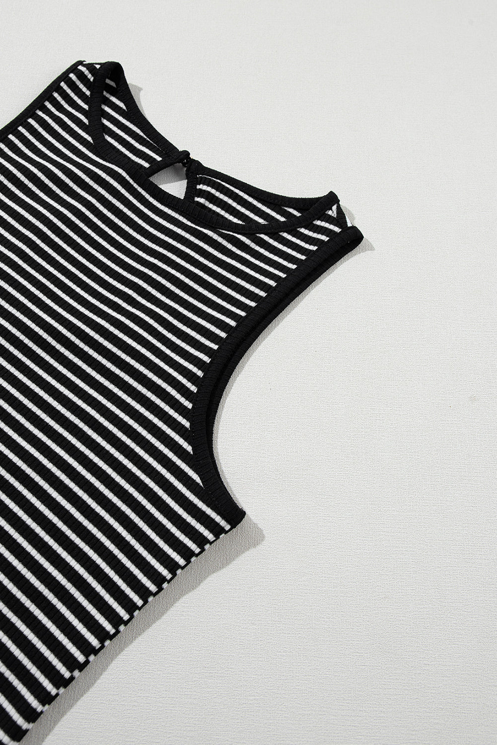 Black Striped Print Ribbed Knit Sleeveless Top