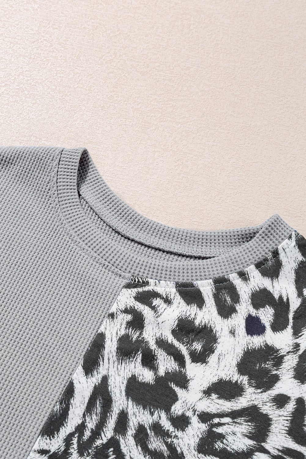 Bonbon Leopard Colorblock Waffle Knit Top