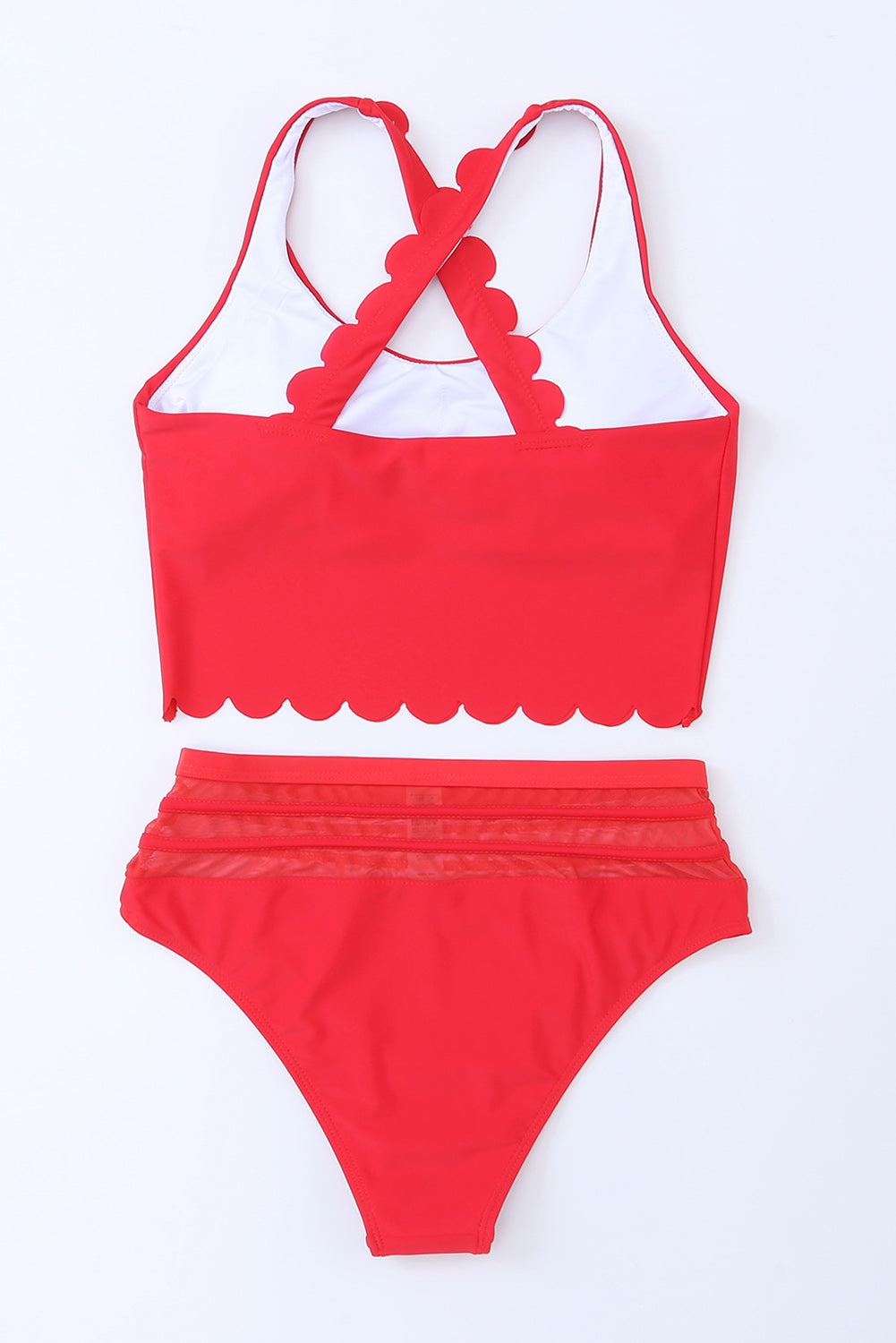 Pink Scalloped Criss Cross High Waist Bikini