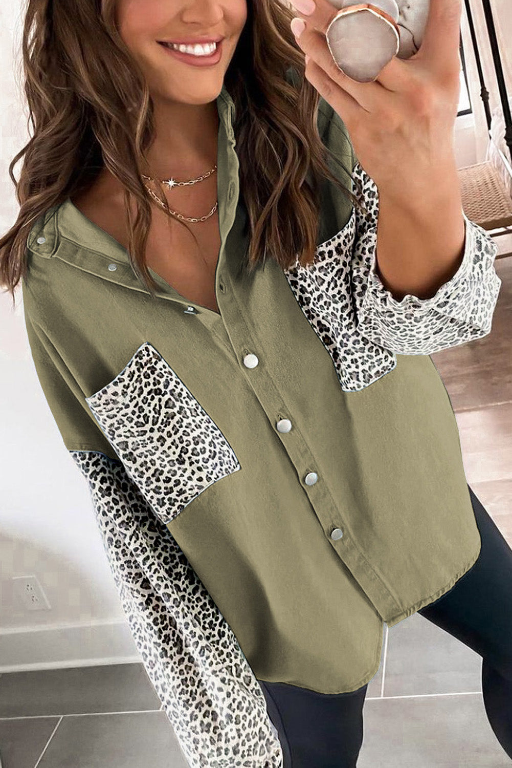 White Contrast Leopard Denim Jacket