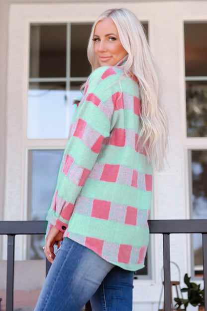 Pink Plaid Pattern Oversized Shacket