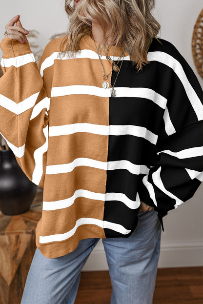 Khaki Stripe Colorblock Oversized Sweater