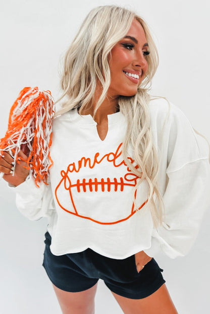 Orange Game Day Lettering Rugby Football Notched Neck Sweatshirt