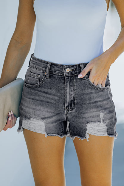 White Distressed Frayed Denim Shorts