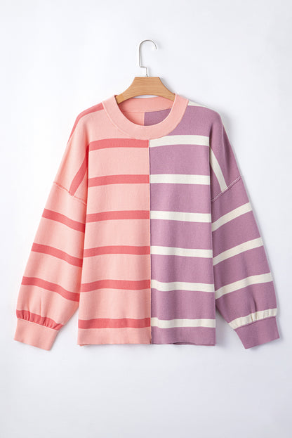 Khaki Stripe Colorblock Oversized Sweater