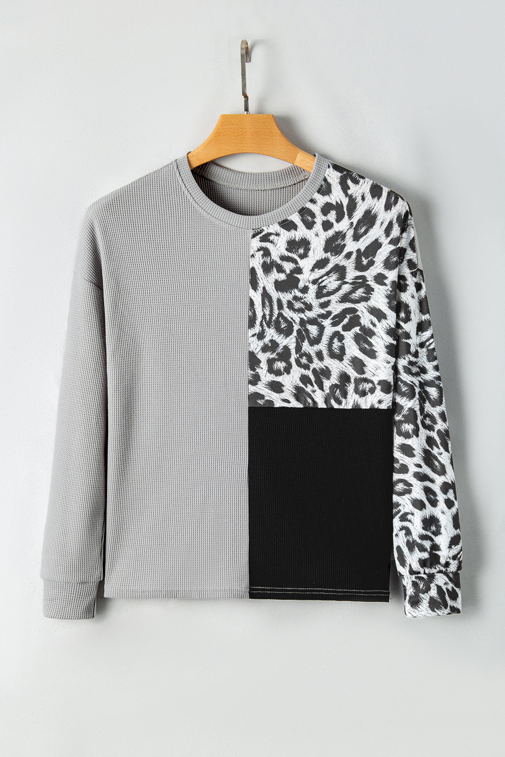 Bonbon Leopard Colorblock Waffle Knit Top