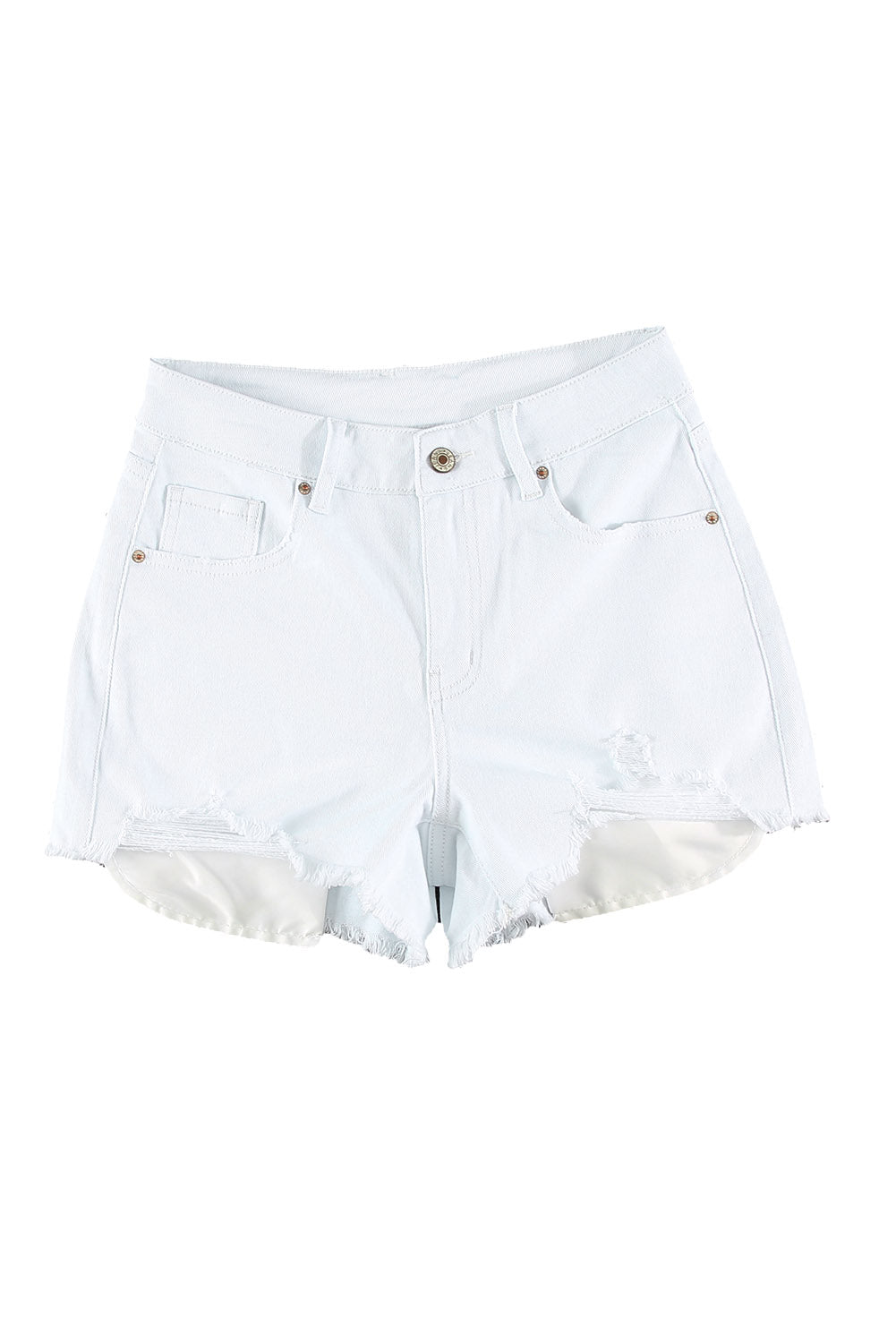 White Distressed Frayed Denim Shorts