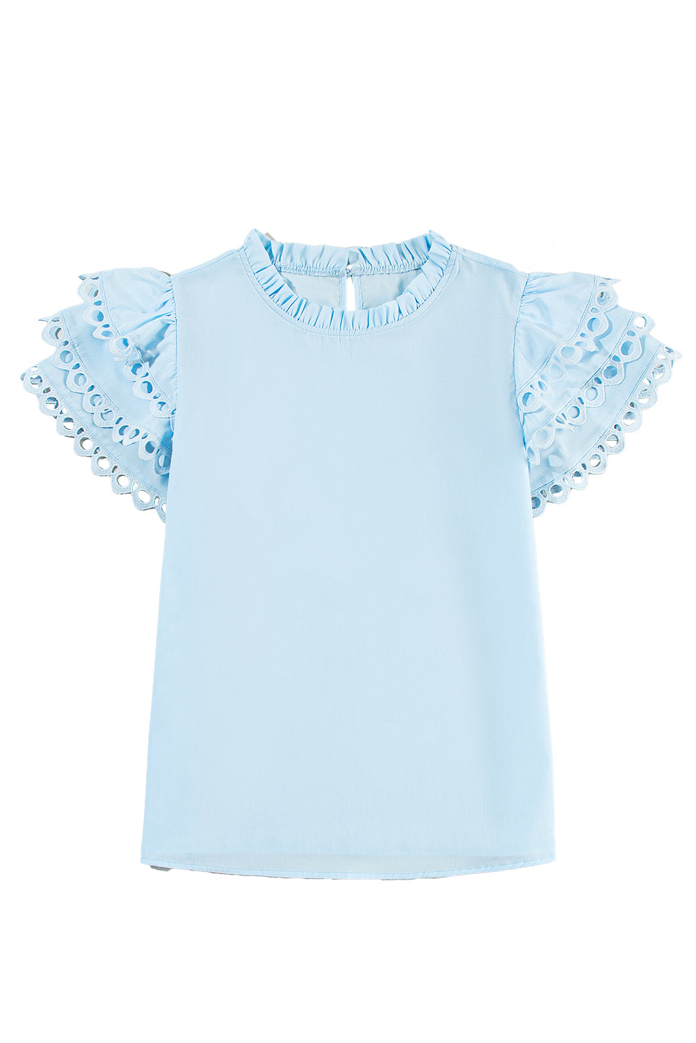 Mint Green Layered Ric Rac Cap Sleeve Frilled Neck Blouse