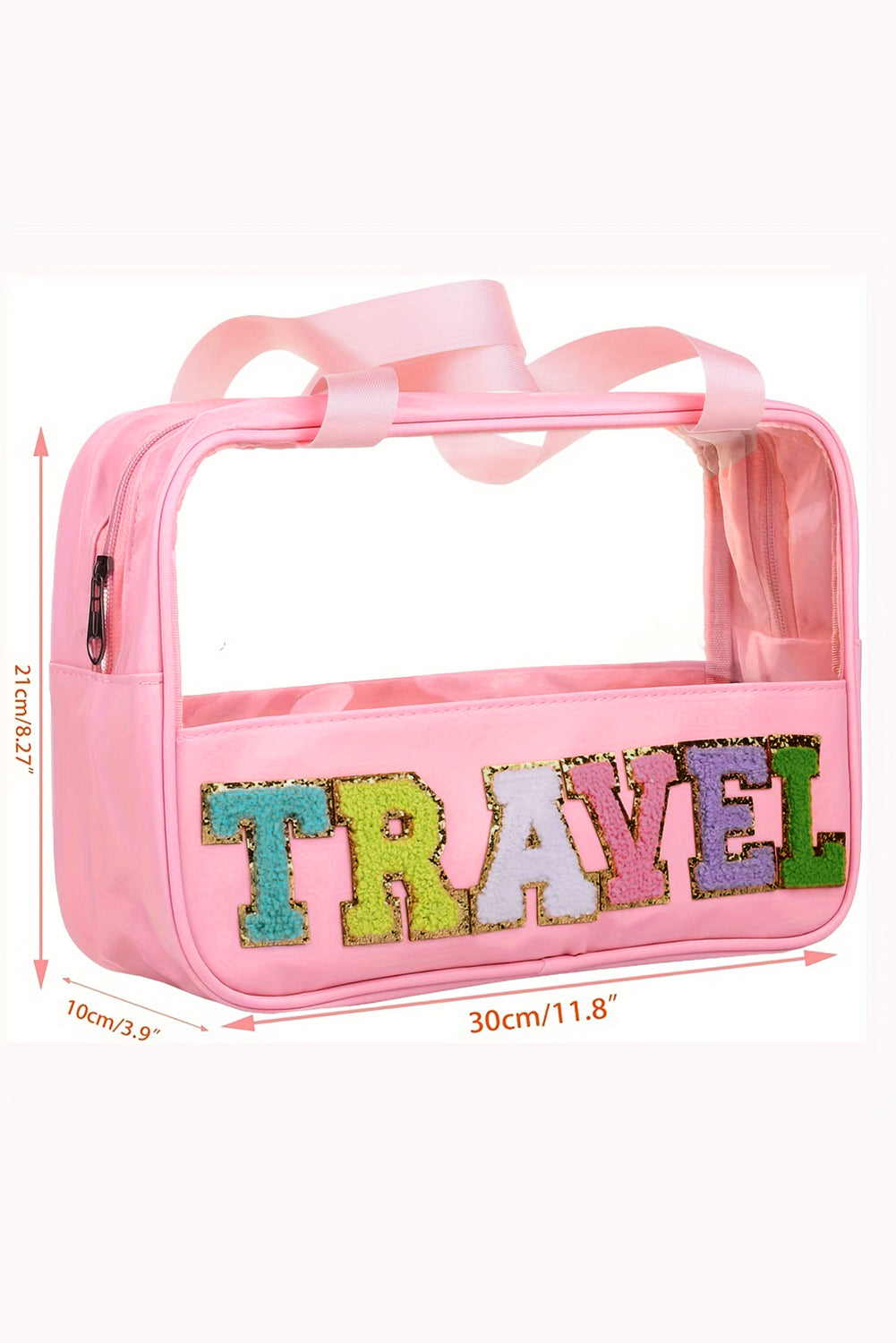 Black TRAVEL Chenille Letter Clear PVC Makeup Bag