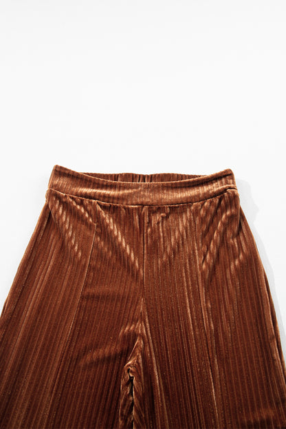 Dusty Pink Solid Color High Waist Flare Corduroy Pants