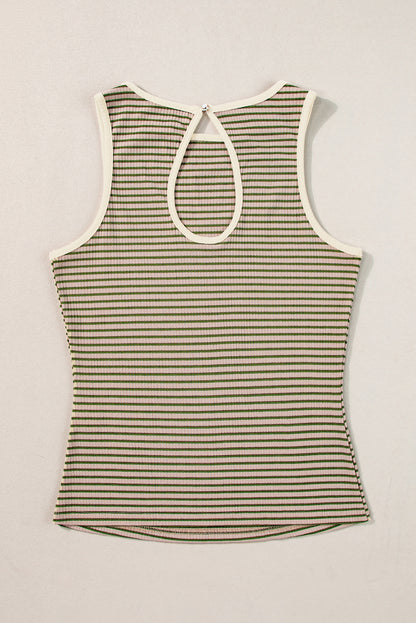 Black Striped Print Ribbed Knit Sleeveless Top