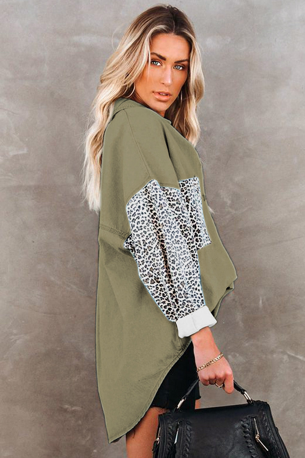 White Contrast Leopard Denim Jacket