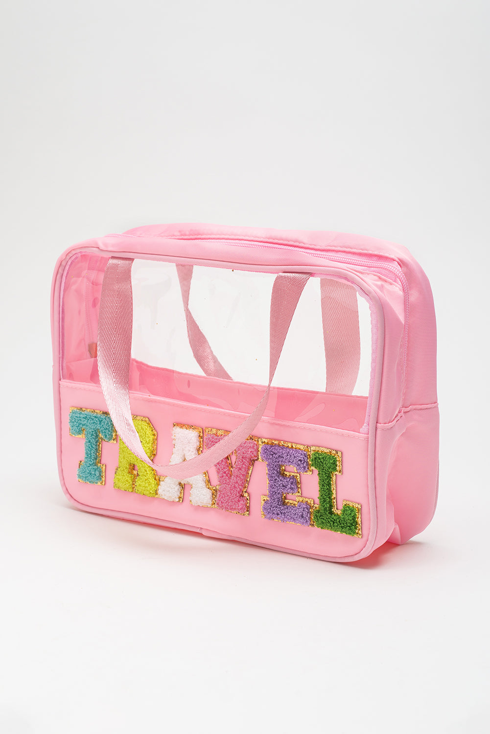 Black TRAVEL Chenille Letter Clear PVC Makeup Bag