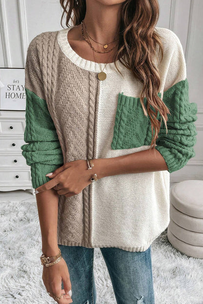 Gold Flame Colorblock Patched Pocket Drop Shoulder Sweater