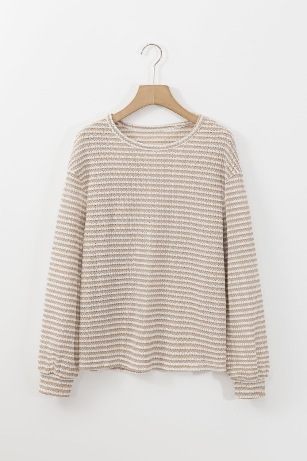 Black Stripe Round Neck Drop Shoulder Long Sleeve Top