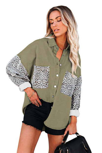 White Contrast Leopard Denim Jacket