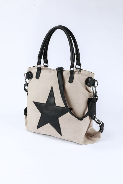 Beige Casual Five-pointed Star Canvas Tote Bag