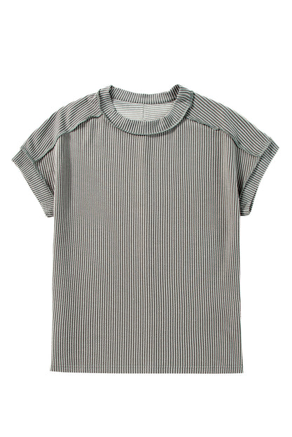 Medium Grey Textured Knit Exposed Stitching T-shirt