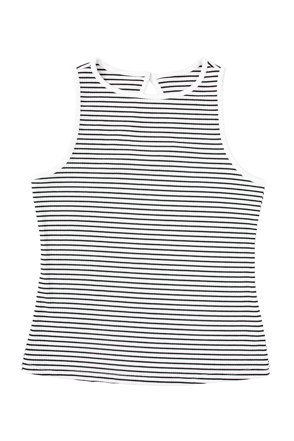 Black Striped Print Ribbed Knit Sleeveless Top