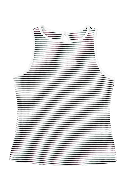 Black Striped Print Ribbed Knit Sleeveless Top