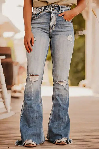 Distressed Raw Hem Bootcut Jeans – Modern & Stylish