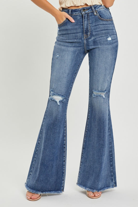 RISEN High Waist Distressed Flare Jeans – Trendy and Bold