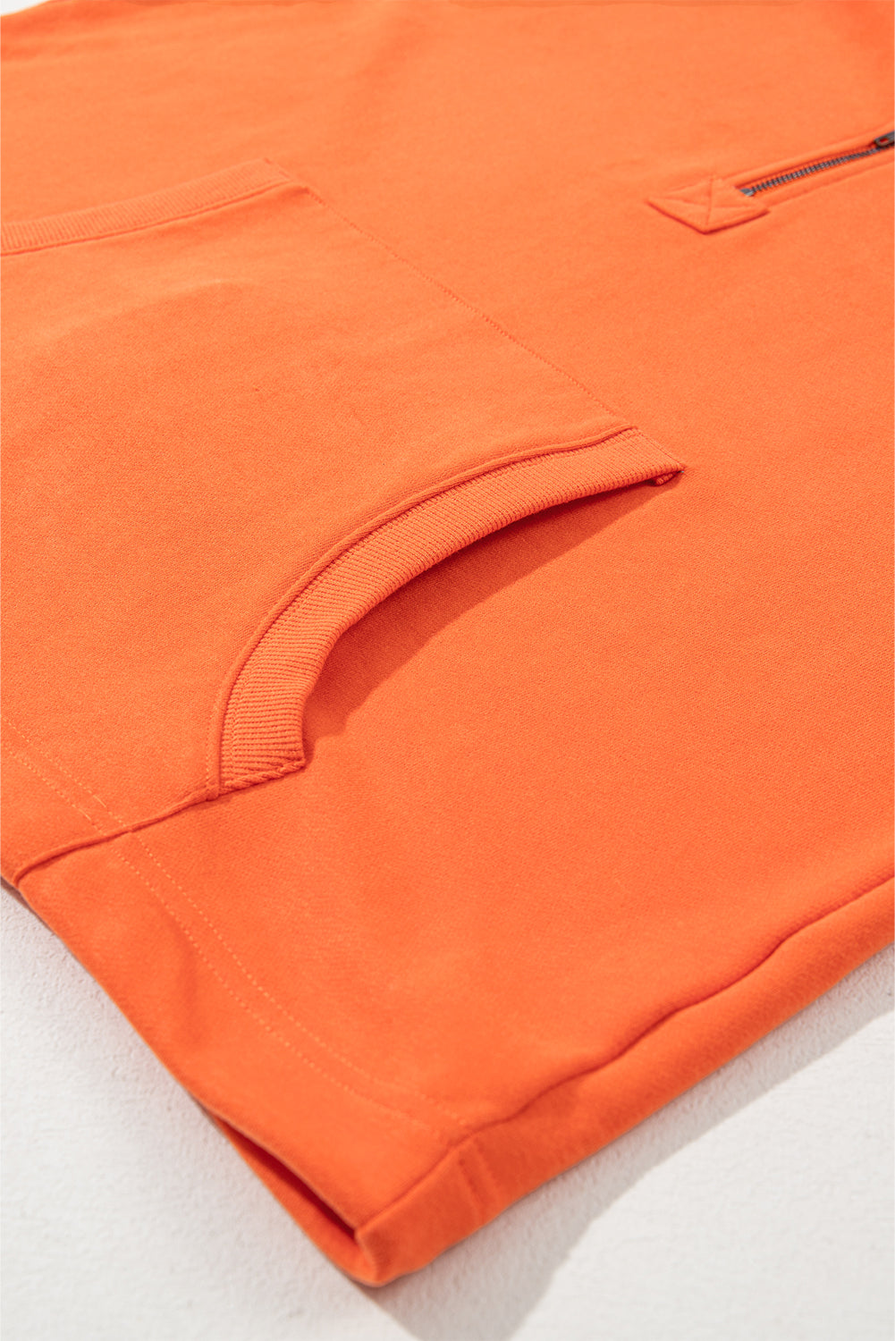 Orange Solid Kangaroo Pocket Half Zipper Oversized Hoodie